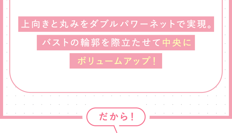 上向きと丸みをダブルパワーネットで実現。 バストの輪郭を際立たせて中央に ボリュームアップ！だから！